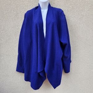 Eileen Fisher Sweater Women’s 16W Plus Blue 100% Merino Wool Cardigan High Low